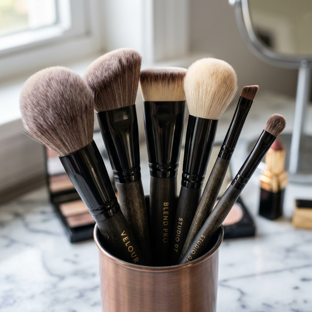Close-up of professional makeup brushes